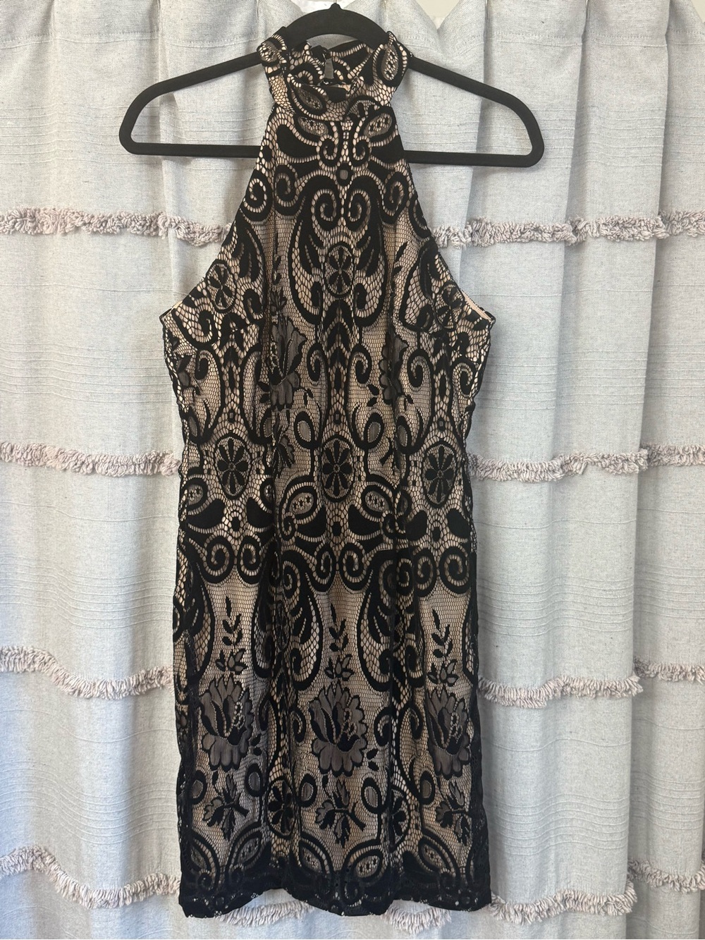 Bisou Bisou Michele Bohbot Women's Black High Neck Dress w/Nude Underlay SIZE 6